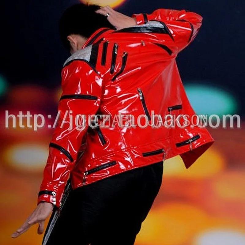 Impersonnateur Michael Jackson Costumes veste rouge Beat It fermeture éclair paillettes cuir décontr