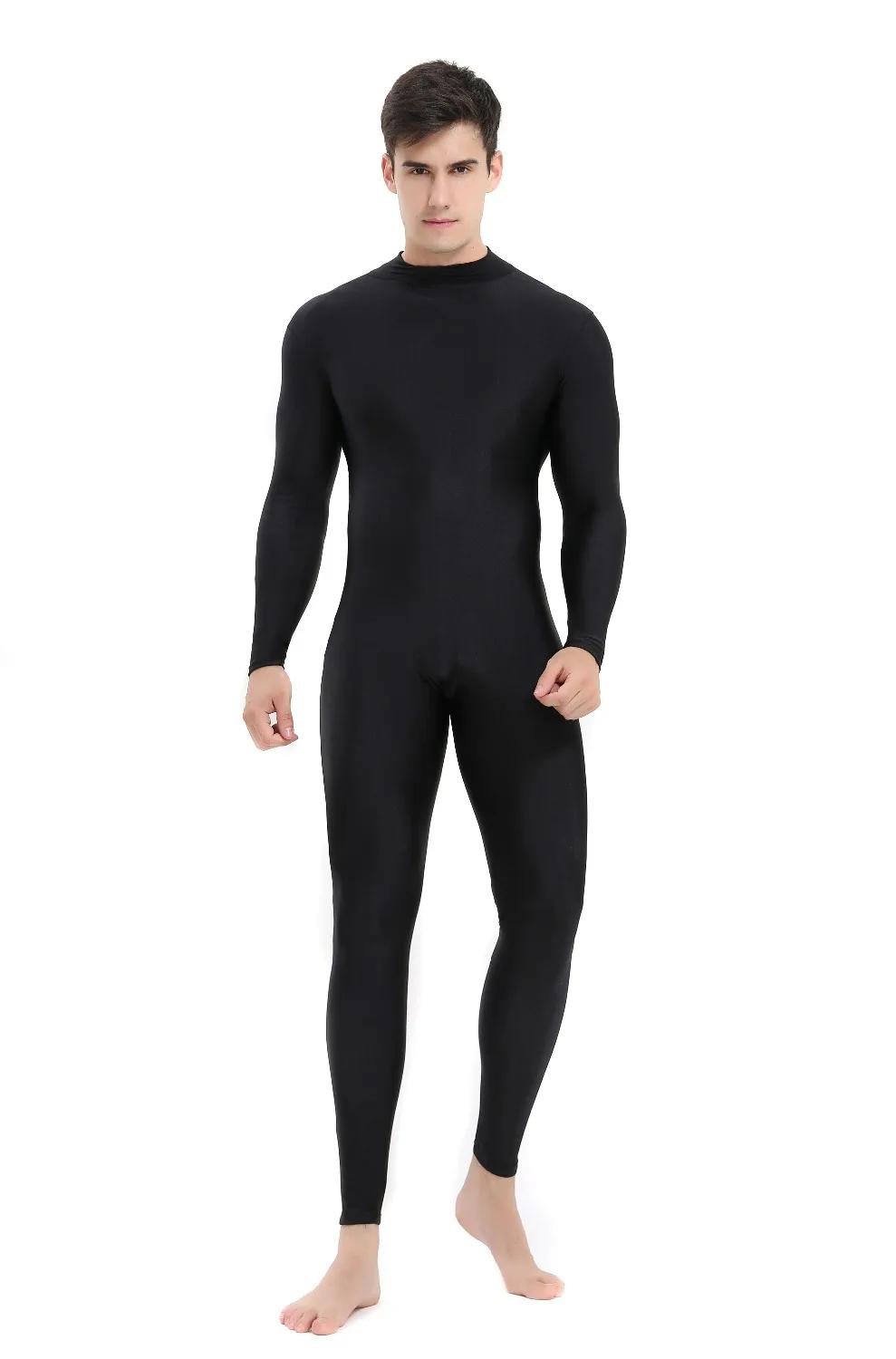 Speerise hommes noir col roulé Spandex à manches longues Unitard unisexe pleine longueur Ballet body
