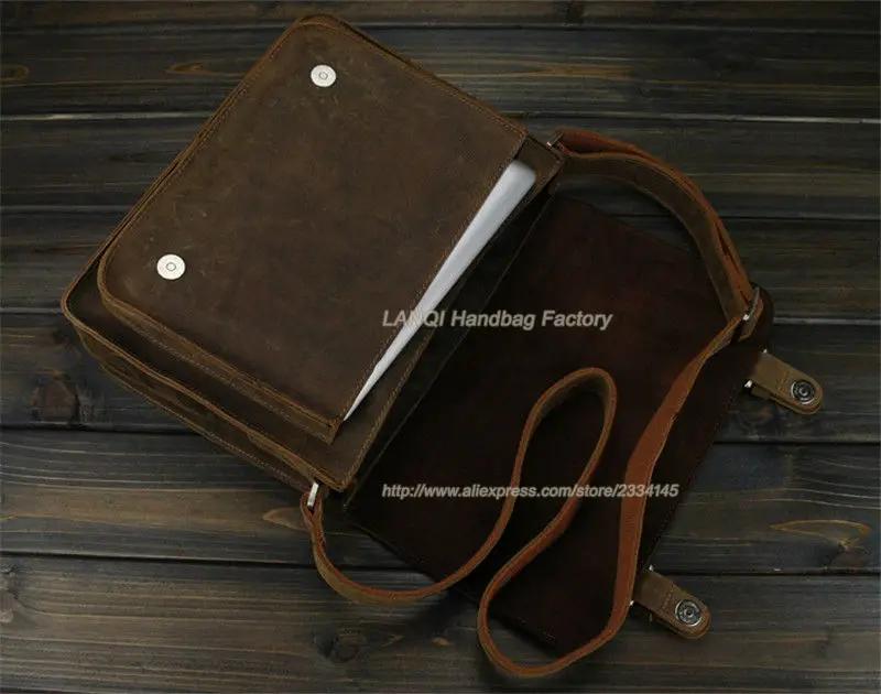 Sac à bandoulière Vintage en cuir de cheval fou pour hommes, sacoche en cuir véritable pour loisirs,
