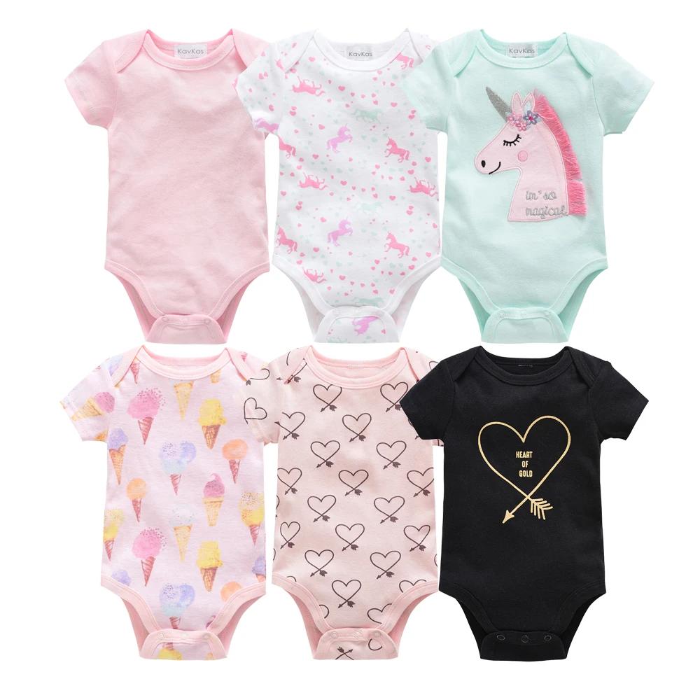 Kavkas – body pour bébés filles, 6/3 pièces/lot, vêtements d'été en coton pour bébés, manches courte