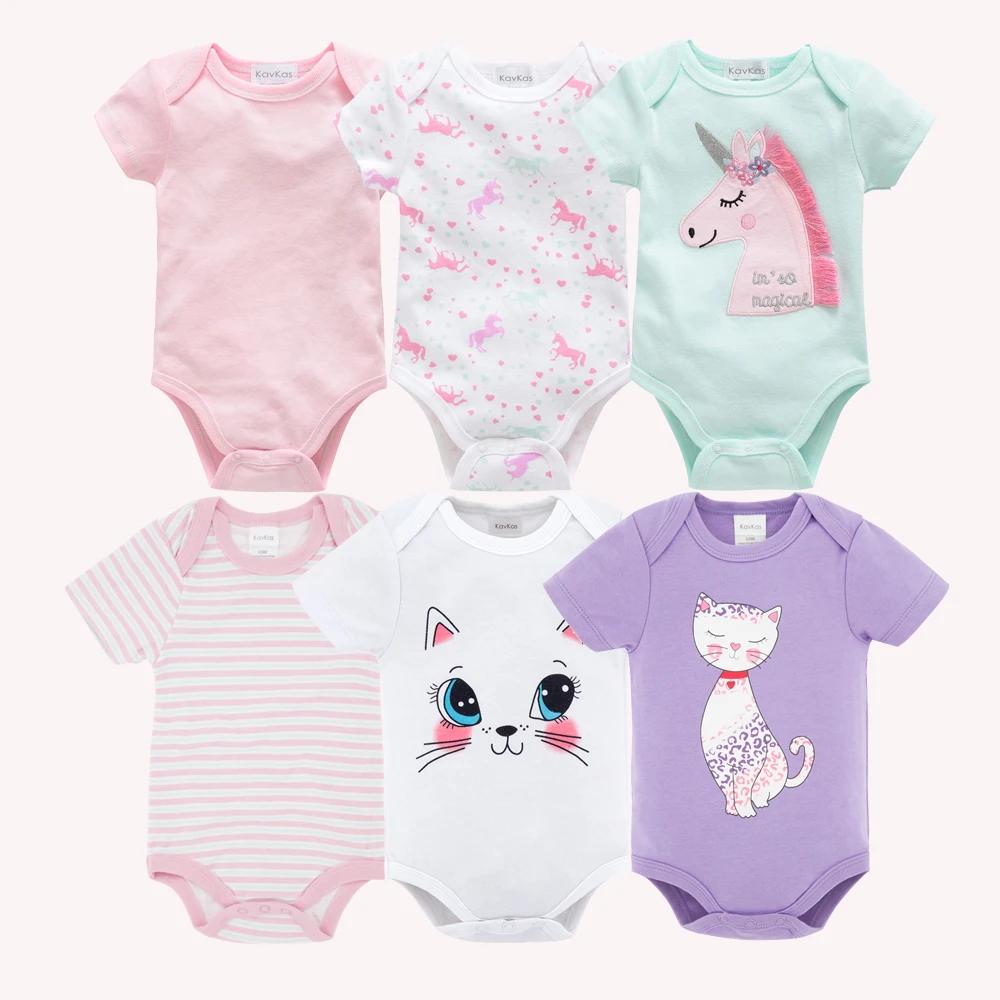 Kavkas – body pour bébés filles, 6/3 pièces/lot, vêtements d'été en coton pour bébés, manches courte