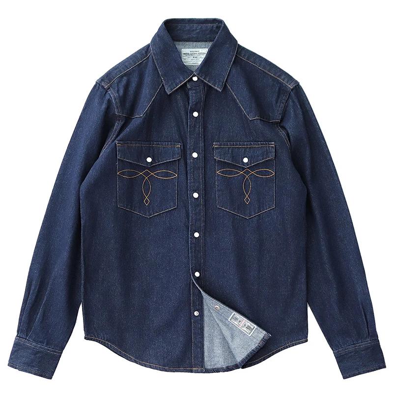 Chemise en jean western lourd pour hommes, manteau de chemisiers d'outillage épaissi, chemise décont
