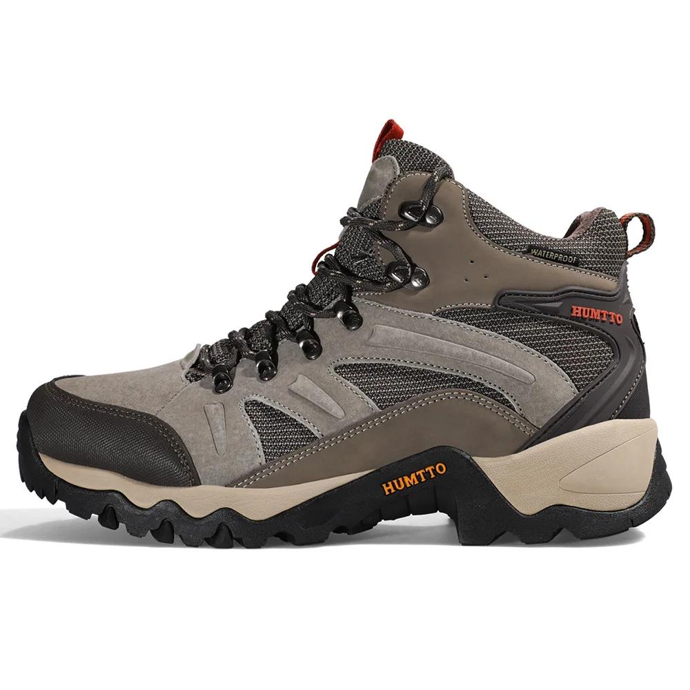 Baskets de randonnée en cuir HUMTTO pour hommes - Bottes tactiques imperméables camping