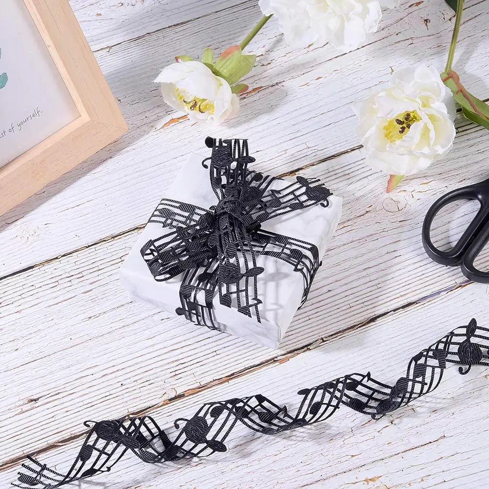 Ruban en polyester ajouré motif notes de musique, 3 yards, 30 mm (1,1 pouce), pour accessoires de vê