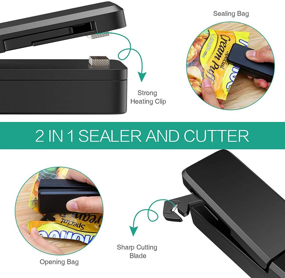 Mini scelleuse de sacs 2 en 1, thermoscelleuse et coupe sous vide pour sacs portables rechargeables