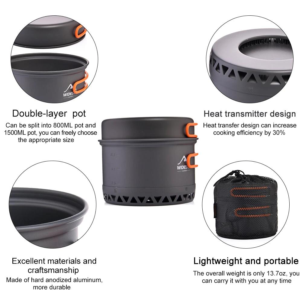 Ensemble casseroles camping Widesea 2,3L - Ustensiles cuisine plein air léger et compact pour randonnée