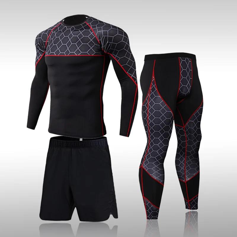 Ensemble de survêtement de compression pour homme, t-shirt moulant, legging de course, salle de spor