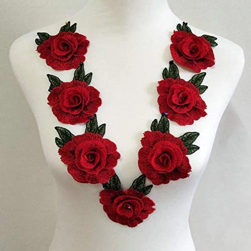 Patchs de vêtements brodés de fleurs rouges, 3 pièces, sacs de mariage en tissu, décoration de ridea