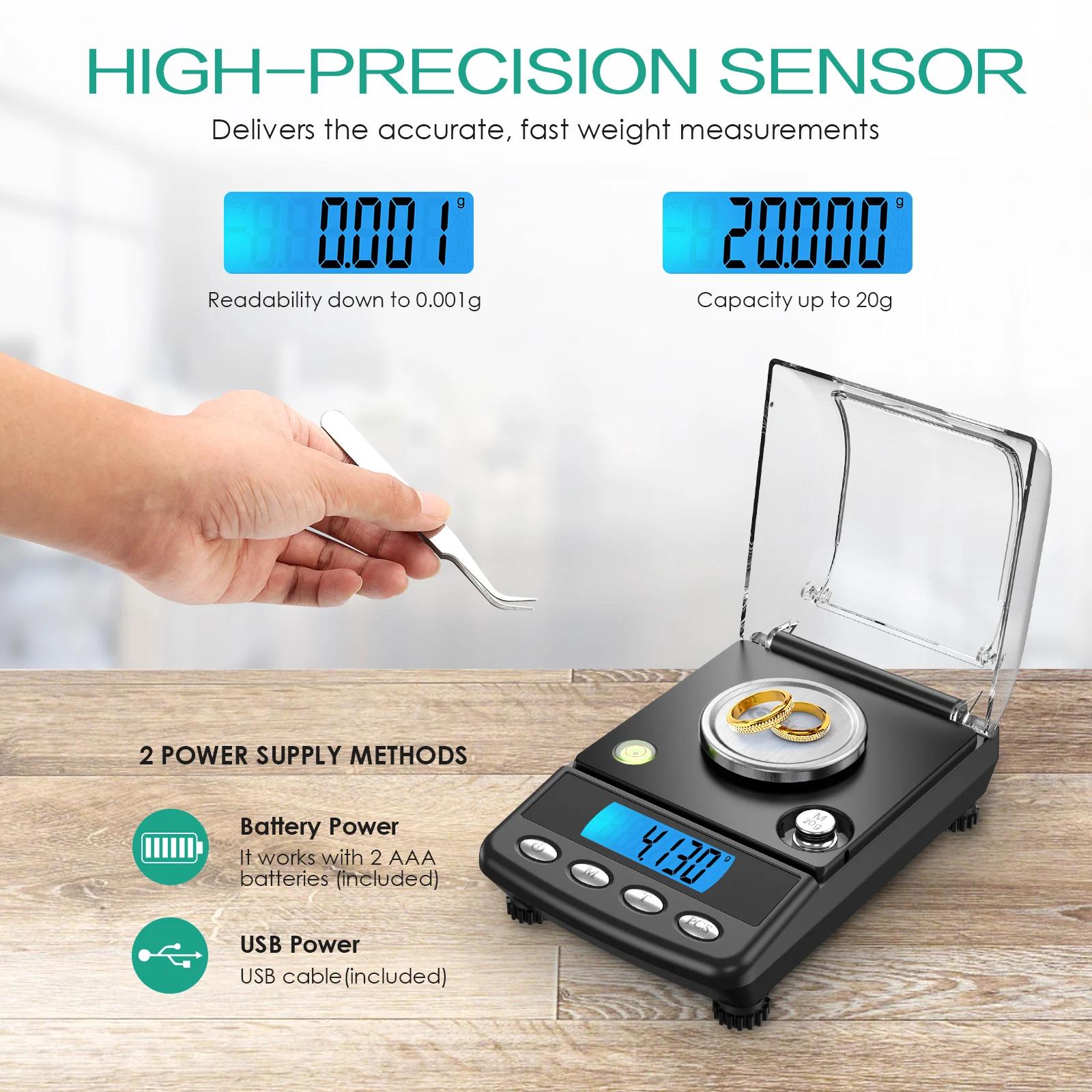 0.001g Balance numérique de précision 20g alimenté par USB Balance électronique LCD Mini Balance de