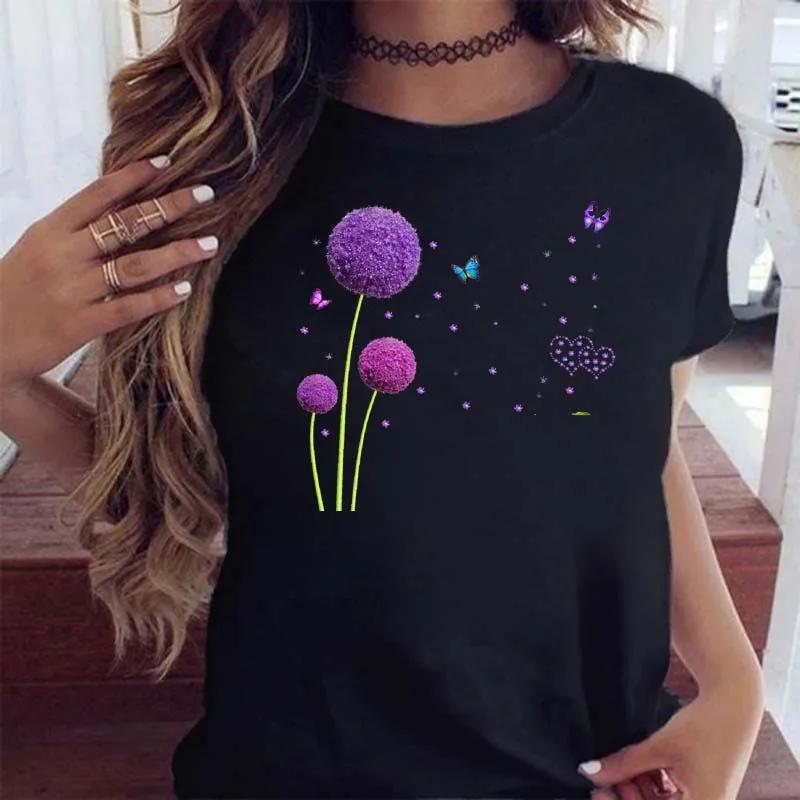 Maycaur femmes graphique dessin animé pissenlit imprimé t-shirt à manches courtes dames imprimer vêt