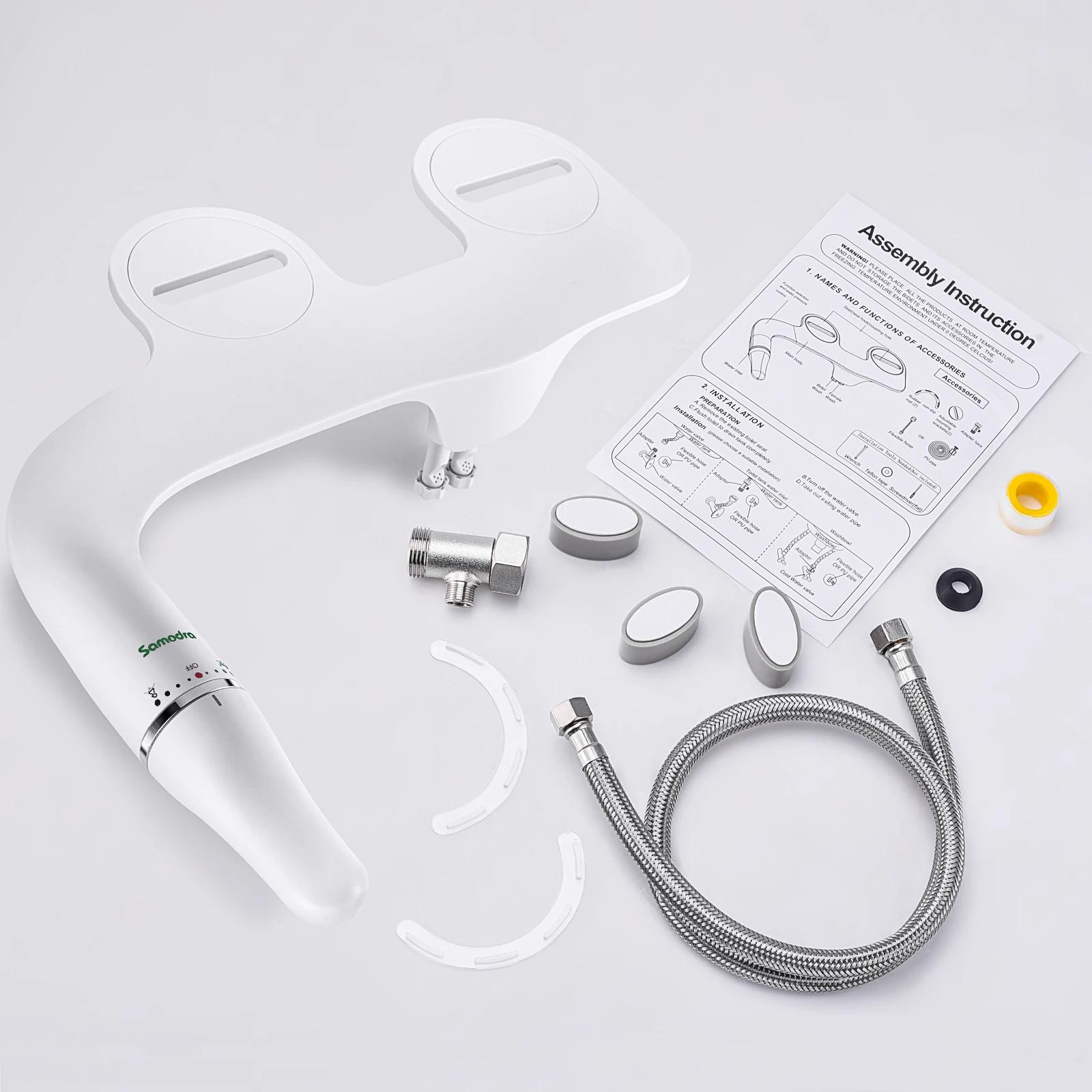 SAMODRA Bidet de toilette Ultra-mince, fixation de siège de toilette avec entrée en laiton, pression