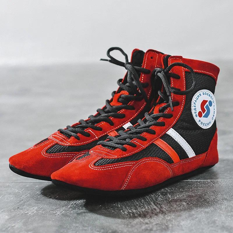 Chaussures de boxe professionnelles en cuir à fond souple, chaussures Worcestershire Ling d'intérieu