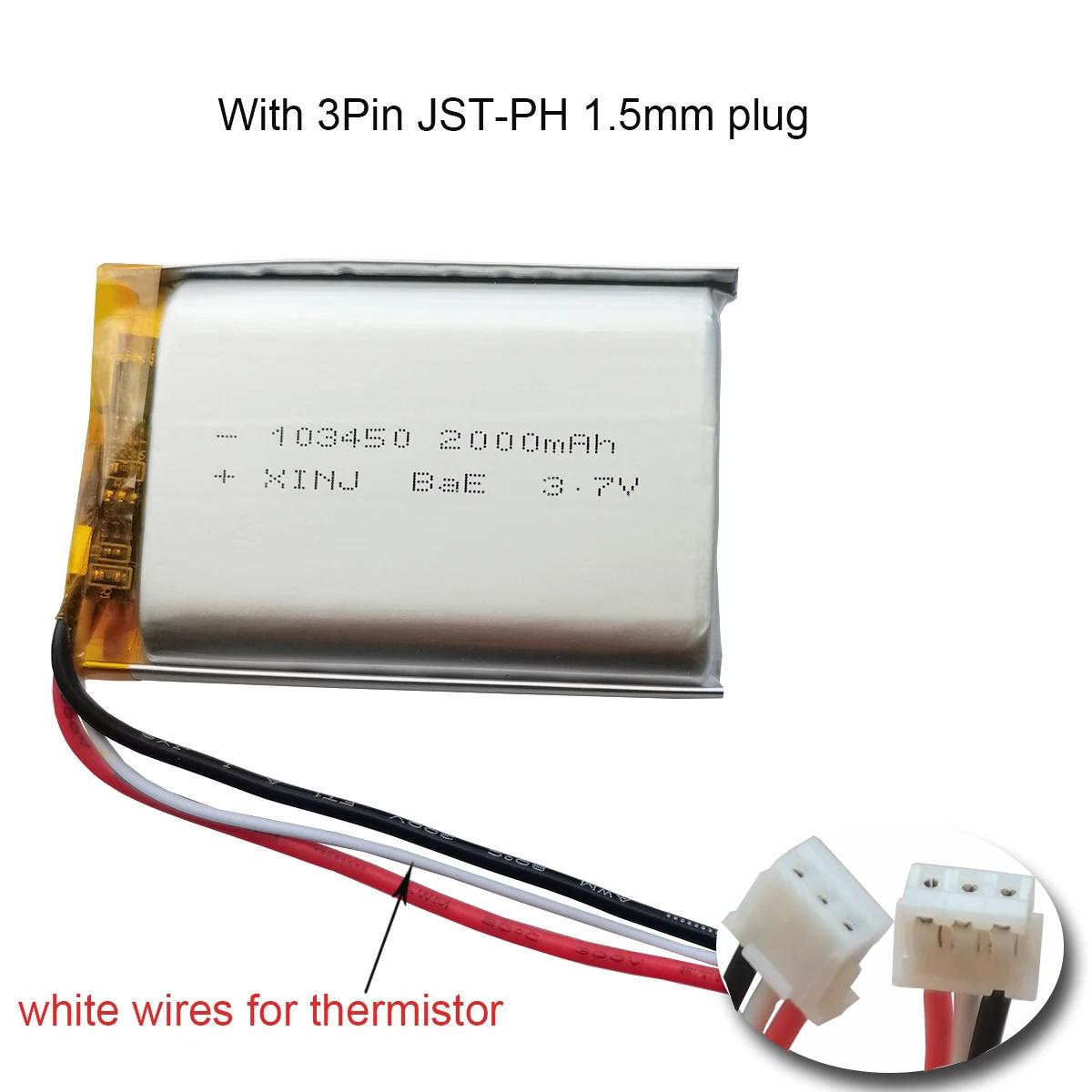 Batterie aste au lithium polymère, thermistance à 3 fils, 3.7V, 2000mAh, 7,4 Wh, 103450, 3 broches,