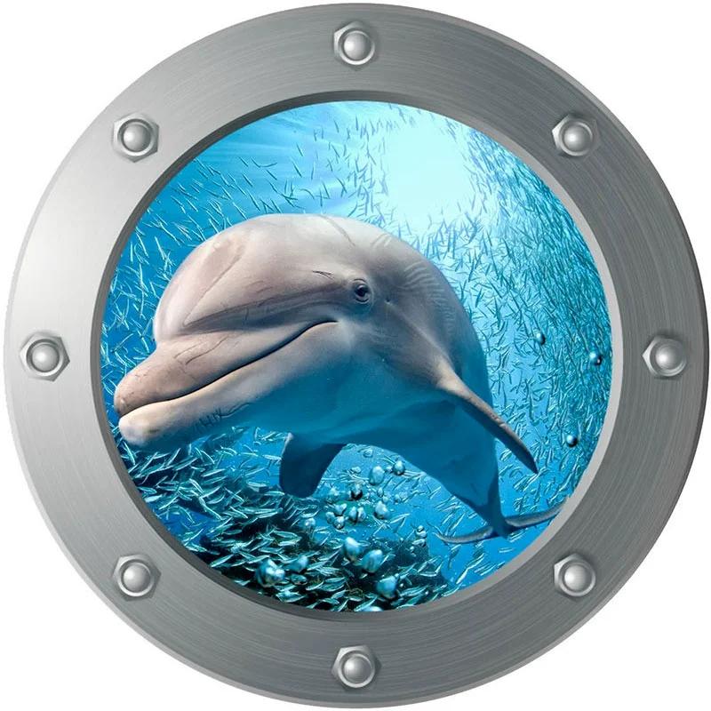 Autocollants muraux d'animaux de fond marin, hublot sous la mer, 3D, chambres d'enfants, décoration