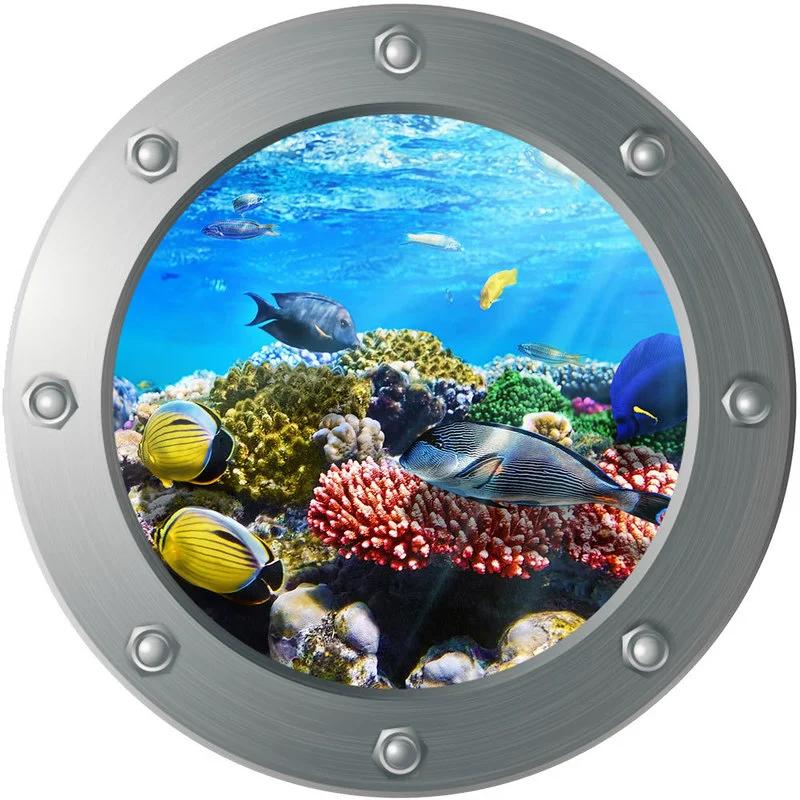 Autocollants muraux d'animaux de fond marin, hublot sous la mer, 3D, chambres d'enfants, décoration