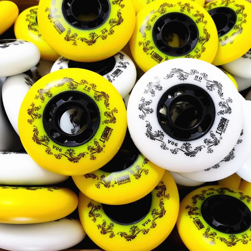 8 pièces blanc/jaune patins à roulettes roues 90A Freestyle pneu Durable 72mm 76mm 80mm patin à roul