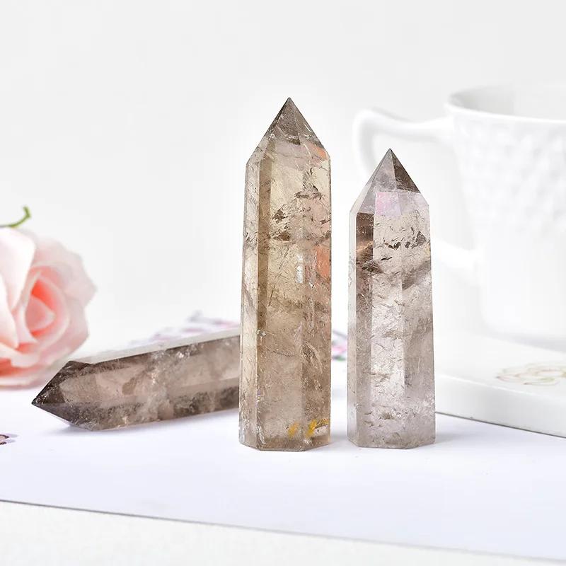 Pierre de guérison Reiki en cristal de Quartz fumé naturel, prismes hexagonaux, baguette d'obélisque