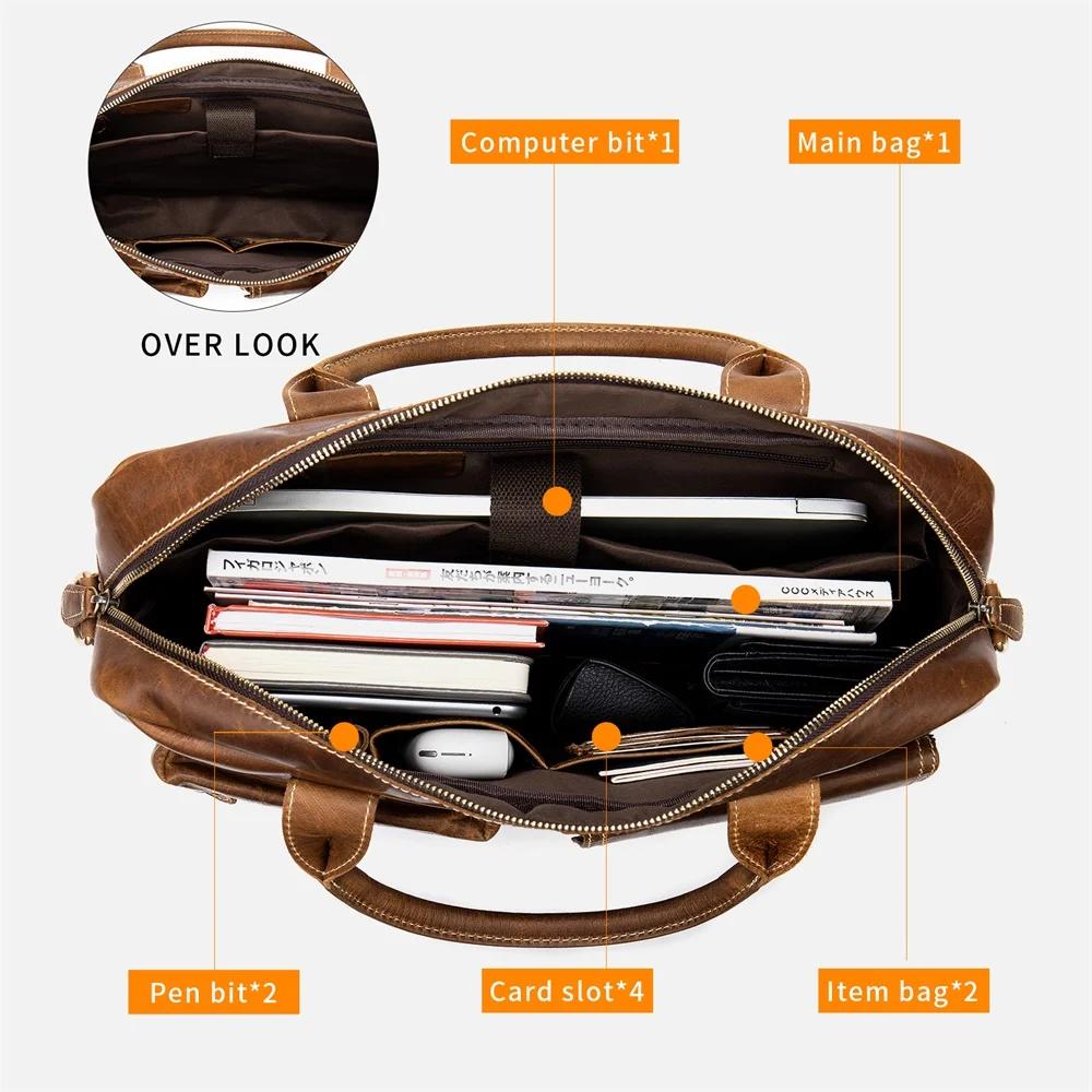 MVA – mallette en cuir véritable pour hommes, sac d'ordinateur portable de 15 pouces, sac à main en