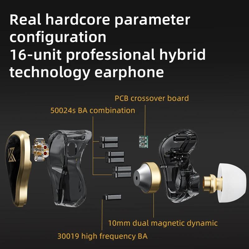 KZ-Écouteurs ZAS 7BA + 1esse Dynamic Hybrid Wired Médiateur phones, HiFi Bass, dehors Médiateur set,