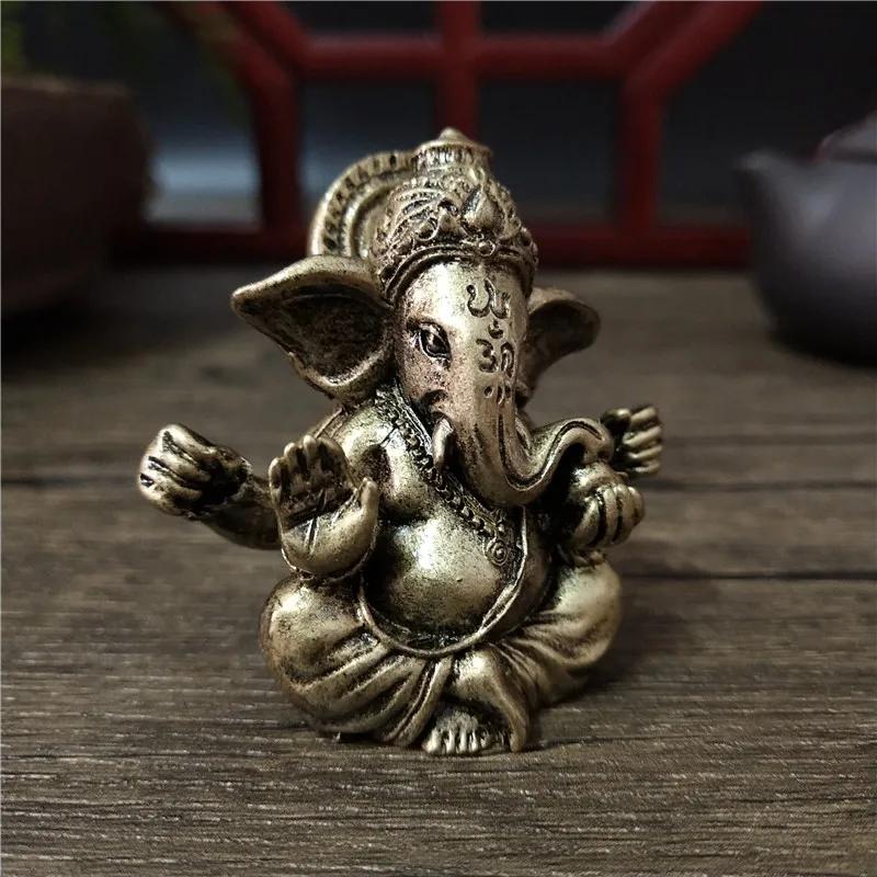 Statue de Lord Ganesha couleur bronze, ornements bouddhistes, sculpture de dieu hindou éléphant, fig