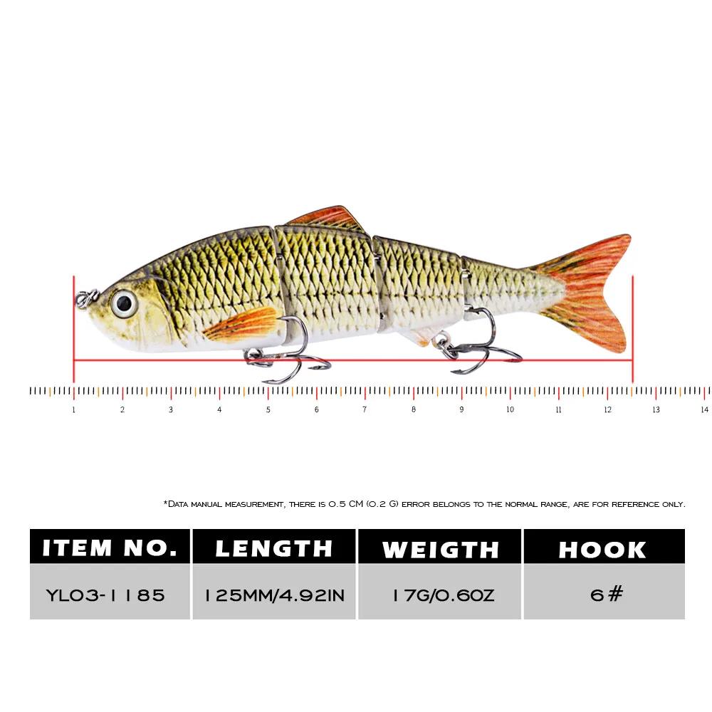 Ensemble de leurres de pêche articulés multi-segments 125mm/17g, 4 segments, type swimbait, crankbai