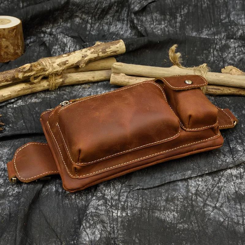 Sac banane en cuir décontracté MAHEU pour homme, sacoche de ceinture extérieure antivol, sacoche de