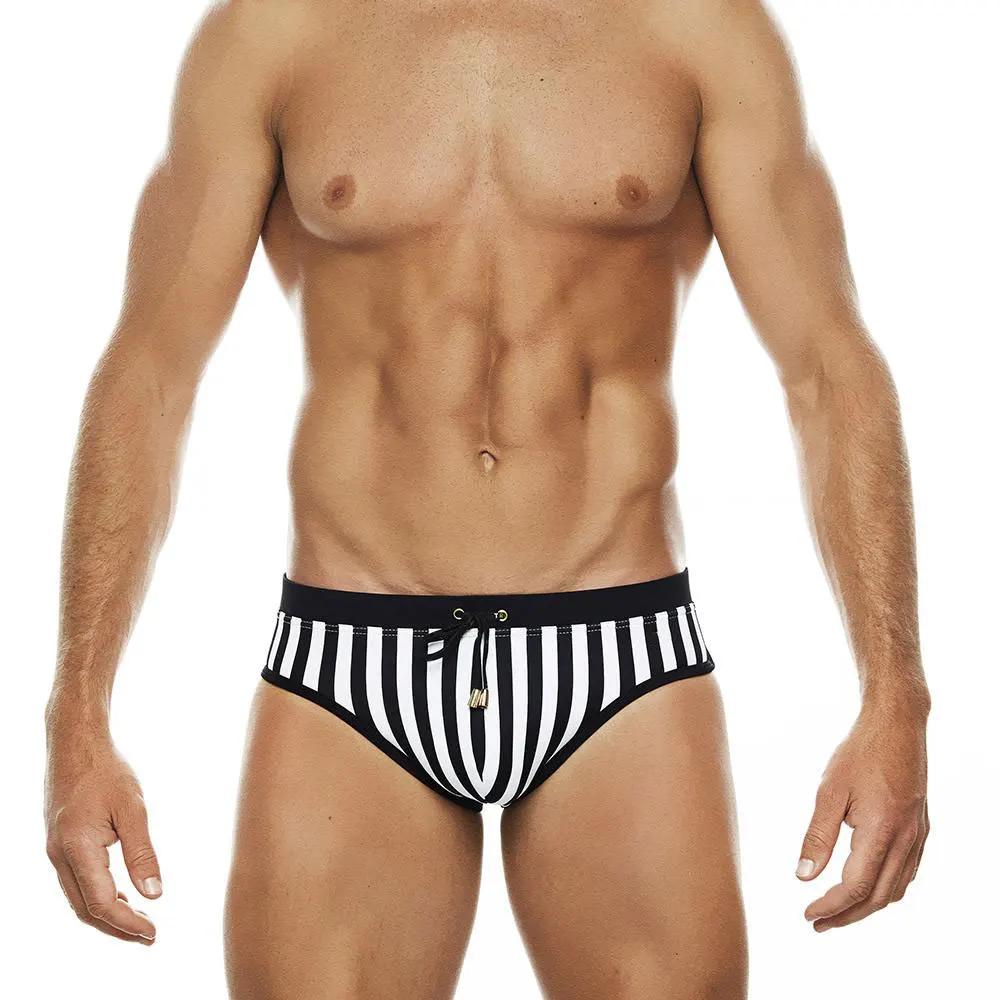 Slip de bain homme rembourré push-up - Maillot de natation sexy avec bandes noires - Surf et plage
