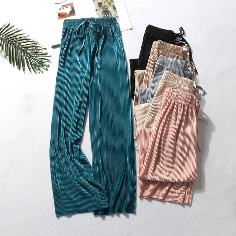 2025 femmes plissées en vrac glace soie coréen décontracté pantacourt jambe large pantalon maison cl