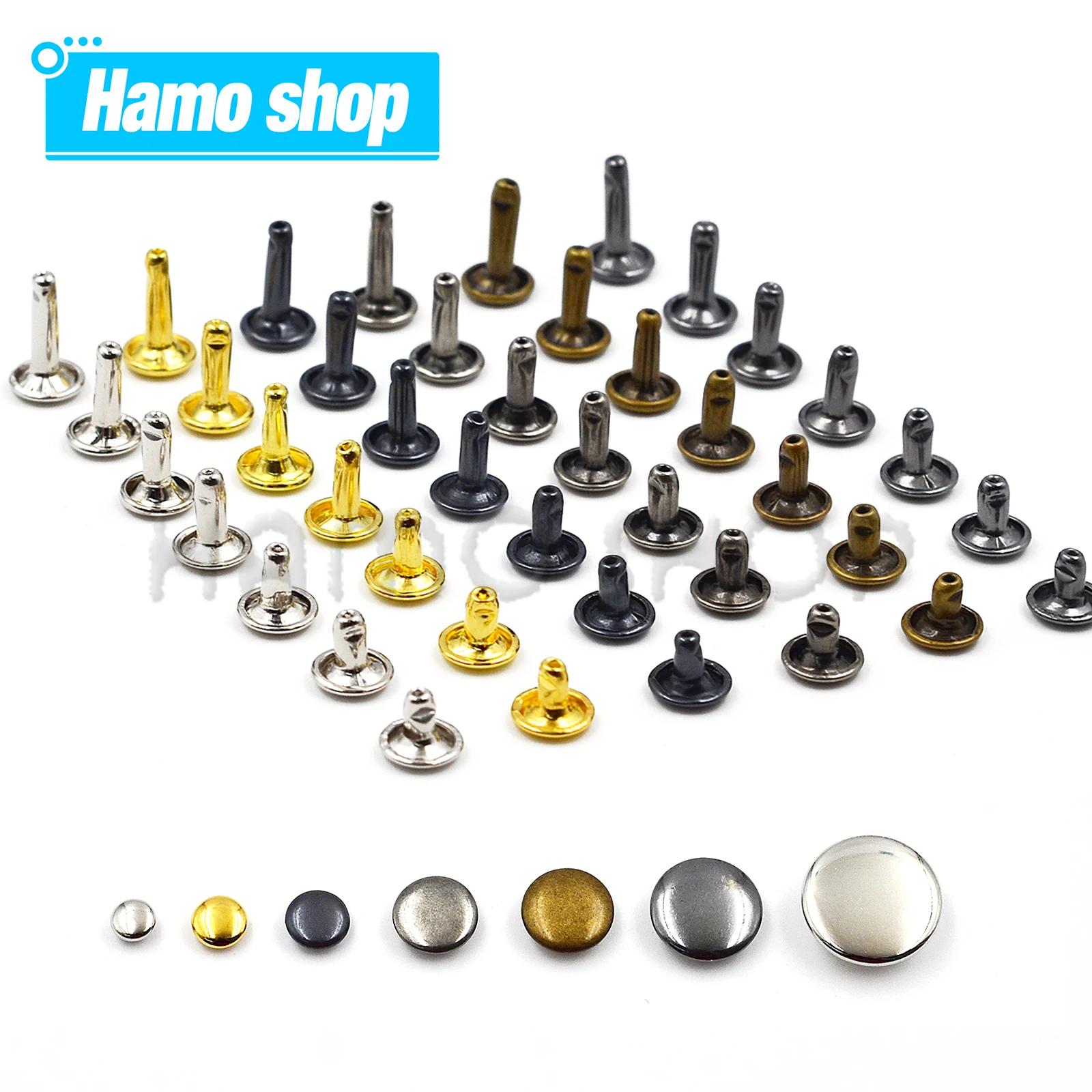 100 ensembles 5-15mm métal Double capuchon Rivets goujon rond clou Rivet pour maroquinerie accessoir