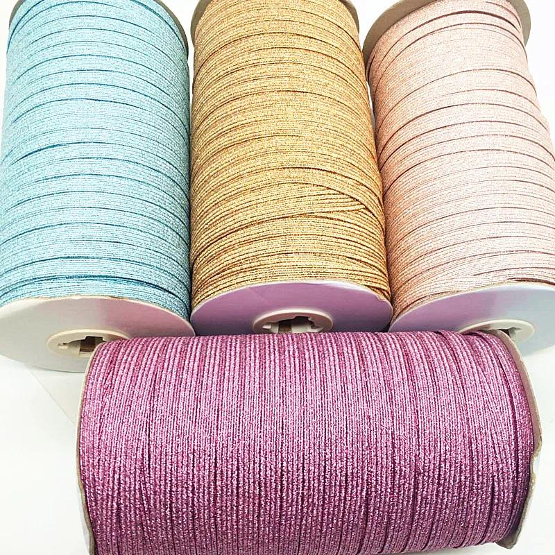 Ruban élastique en Spandex avec fil doré, 2/5yards/Lot, 6mm, paillettes, pour garniture, tissu à cou