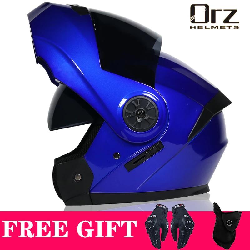 Casque de moto à rabat modulaire de sécurité approuvé DOT, Voyage Racing, double lentille, visière i