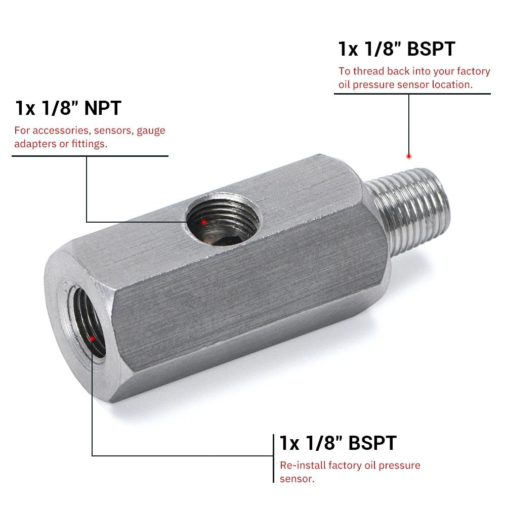 Capteur de pression d'huile BSPT en acier inoxydable, 1/8 pouces, adaptateur en T Sendor vers jauge