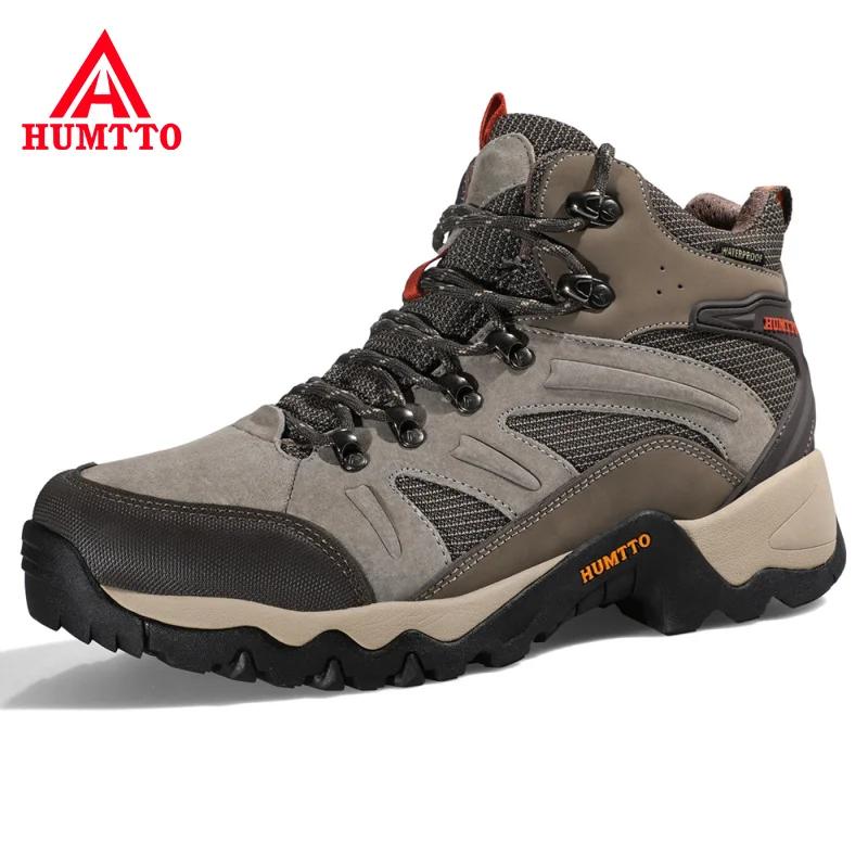 Baskets de randonnée en cuir HUMTTO pour hommes - Bottes tactiques imperméables camping
