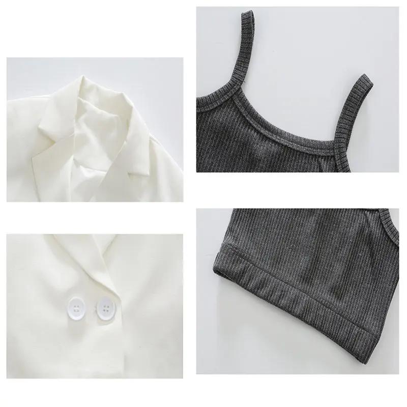 Ensemble de vêtements pour adolescentes, Top court + veste Blazer et pantalon, costume blanc 3 pièce