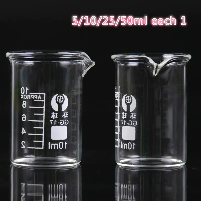 Nouveau 5 ml, 10 ml, 25 ml, 50 ml, 100 ml, 150 ml, 200 ml, 250 ml, 1000 ml bécher en verre Pyrex Bor
