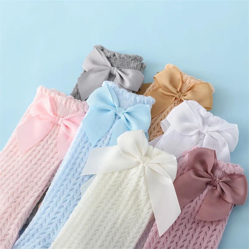 Lawadka bébé fille chaussettes enfant en bas âge bébé arc coton été maille bébé genou chaussettes no