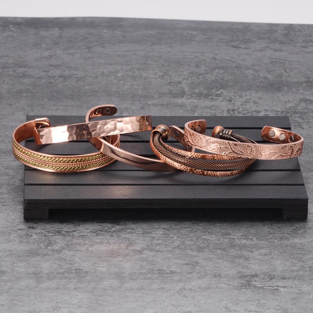 Vinterly Bracelet en cuivre pur hommes magnétique Vintage réglable aimant élevé manchette ouverte br