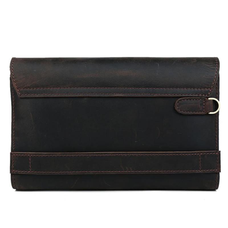Grand portefeuille en cuir véritable pour homme, pocommuniste de jour, sac à main de style vintage,