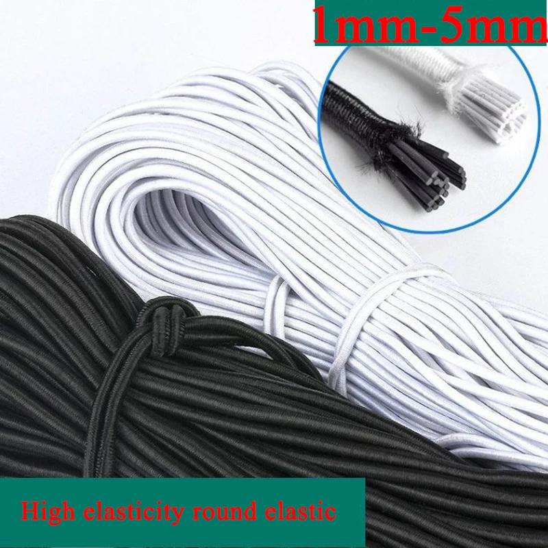 Bande élastique ronde noire et blanche, 5 m, 10m, 1/2/3/4/5/6mm, accessoire de couture, bricolage