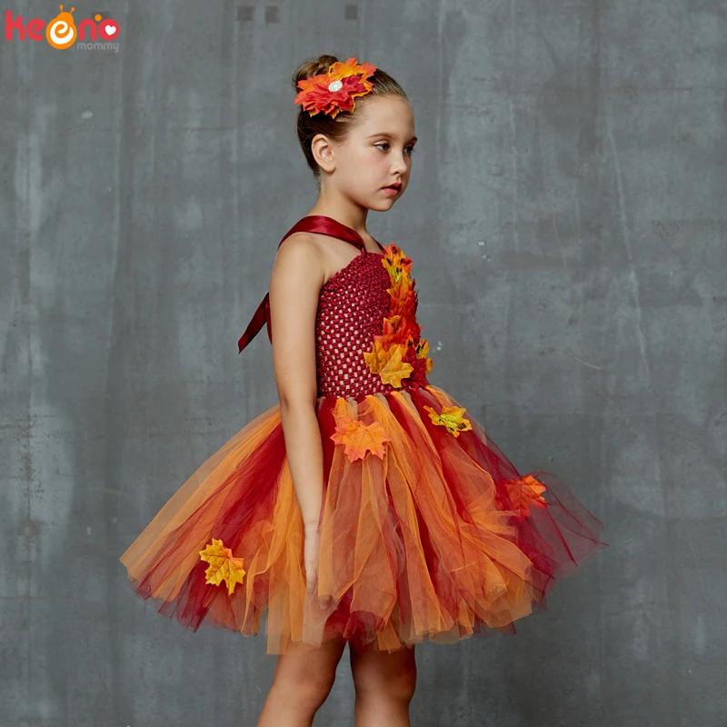 Robe Tutu d'automne pour filles, déguisement de feuilles d'érable pour enfants, Costume fantaisie d'