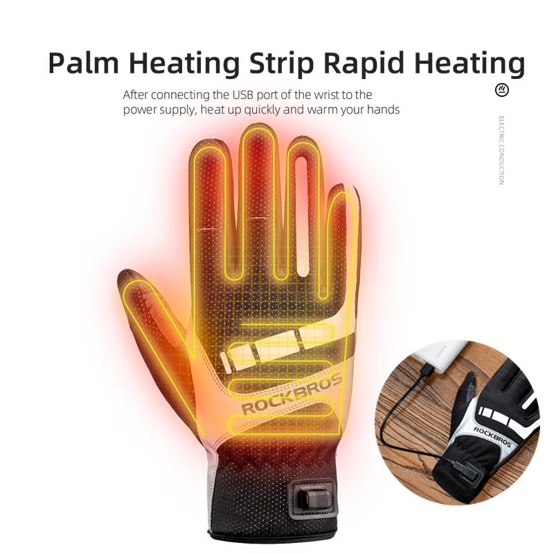 Gants vélo chauffants ROCKBROS SBR écran tactile USB coupe-vent hiver moto e-bike hommes femmes