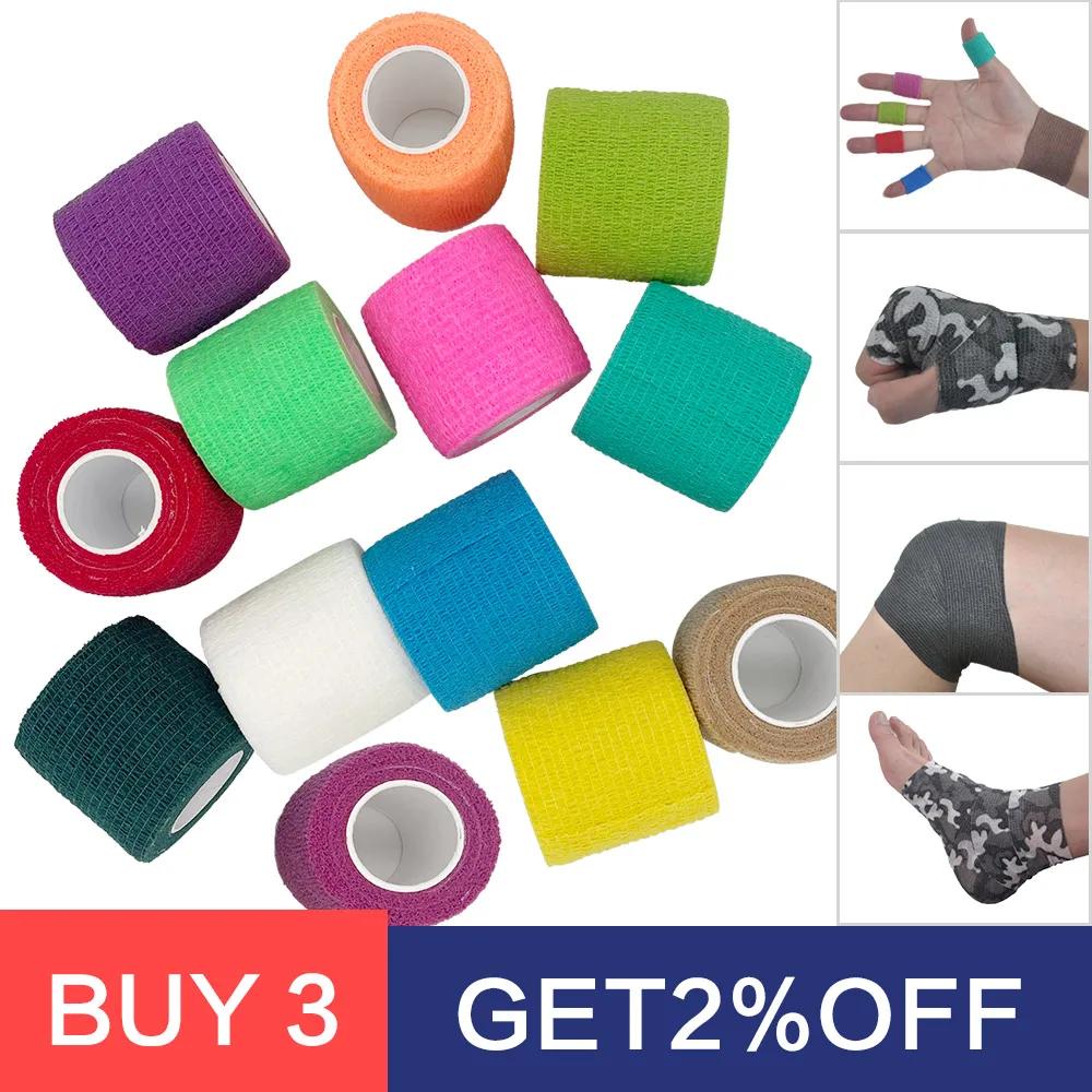Bande élastique auto-adhésive colorée pour Sport, 4.8m, bande élastique pour genouillères, coussinet