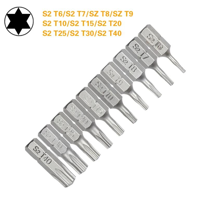 Jeu d'embouts de tournevis Torx T6 T7 T8 T9 T10 T15, en acier S2, 1/4 pouces, 6.35mm, tige hexagonal