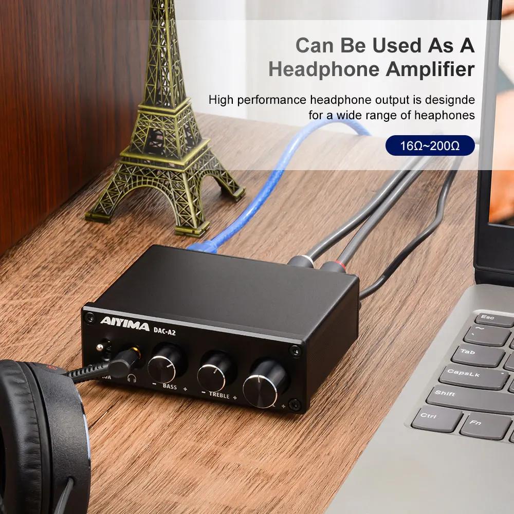 AIYIMA Amplificateur DAC-A2 2.0 Hifi Décodeur Numérique USB Radiateur Audio Sauna Téléphone Amplific