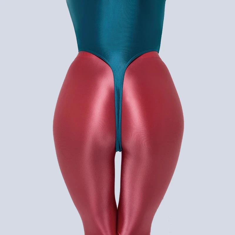 Maillot de bain une pièce en Satin brillant, Sexy, fourchette haute, string, pour femmes, brillant,