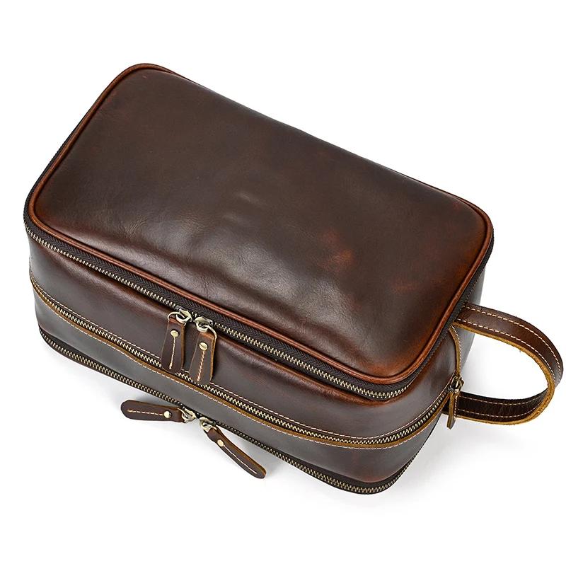 Trousse de toilette en cuir de vache pour hommes et femmes, sac à cosmétiques, sac de lavage, sacs d