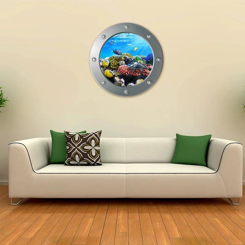 Autocollants muraux d'animaux de fond marin, hublot sous la mer, 3D, chambres d'enfants, décoration