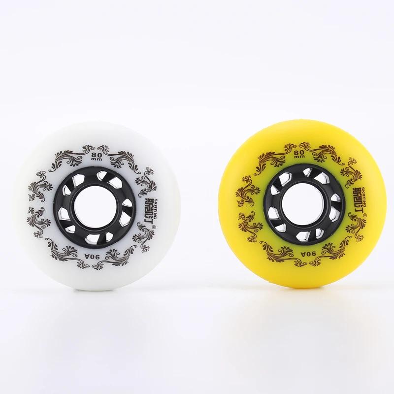 Roues patins à roulettes 8 pièces 72-80mm - Roues freestyle 90A durable blanc/jaune