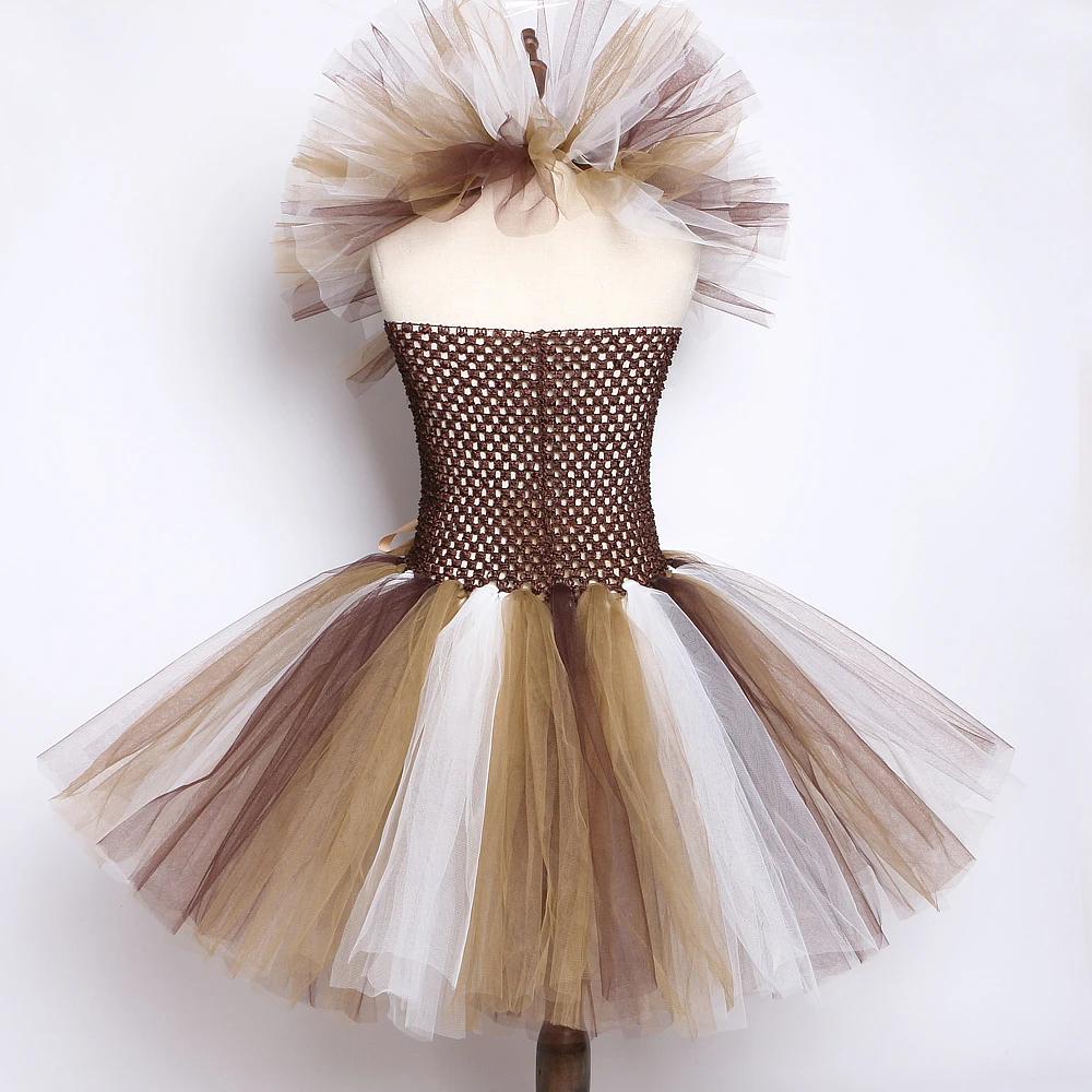 Costume de Lion de la Jungle marron pour bébés filles, robe Tutu fantaisie de fête d'animaux pour en