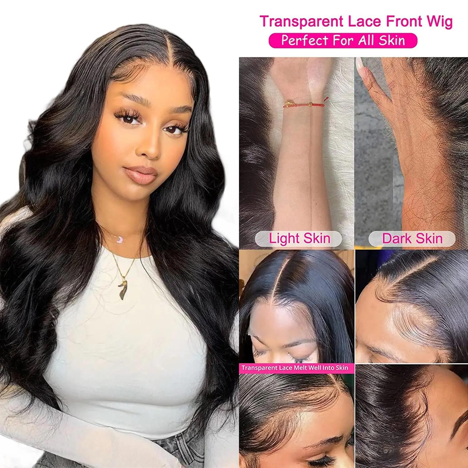 Perruque Lace Wig Body Wave Brésilienne Naturelle, Cheveux Humains, 13x4, Sans Colle, Prête à vitati